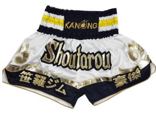 Kanong Customised White Muay Thai Shorts : KNSCUST-1180